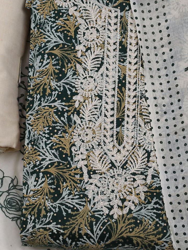 Neck Embroidered Cotton Blend Unstitched Suit With Dupatta