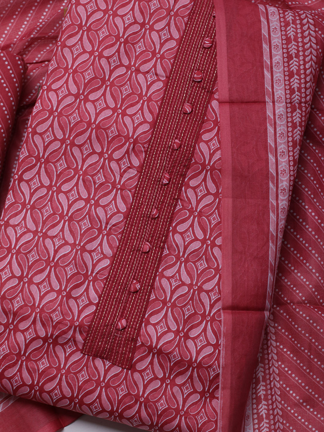 Printed Cotton Blend Unstitched Suit With Dupatta