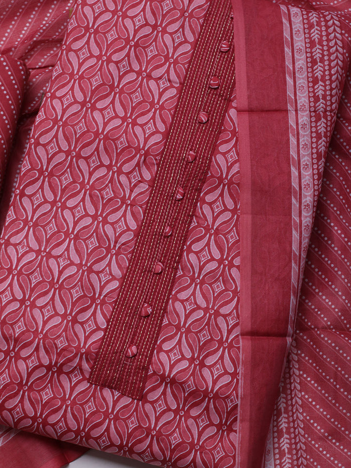 Printed Cotton Blend Unstitched Suit With Dupatta