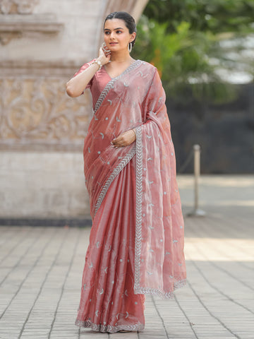 Sequence Embroidery Organza Saree