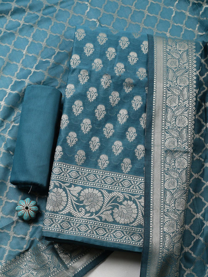 Banarasi Chanderi Unstitched Suit With Pant &amp; Dupatta