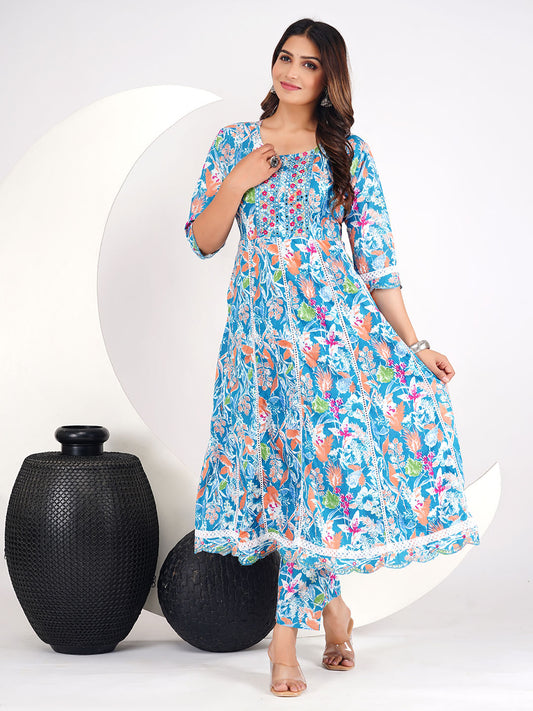 Printed Cotton Blend Kurta With Pants