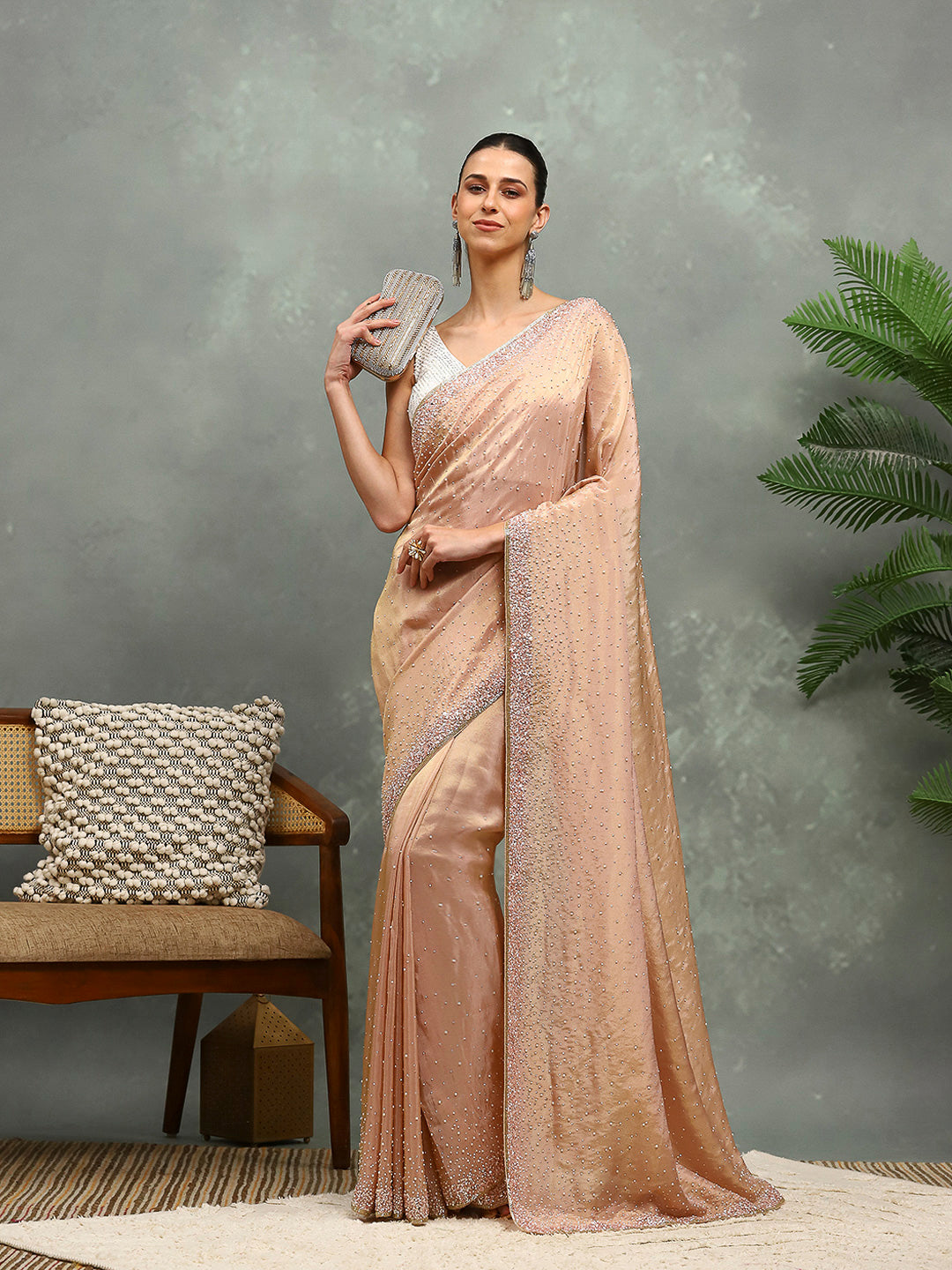 Stone Embroidered Tissue Saree
