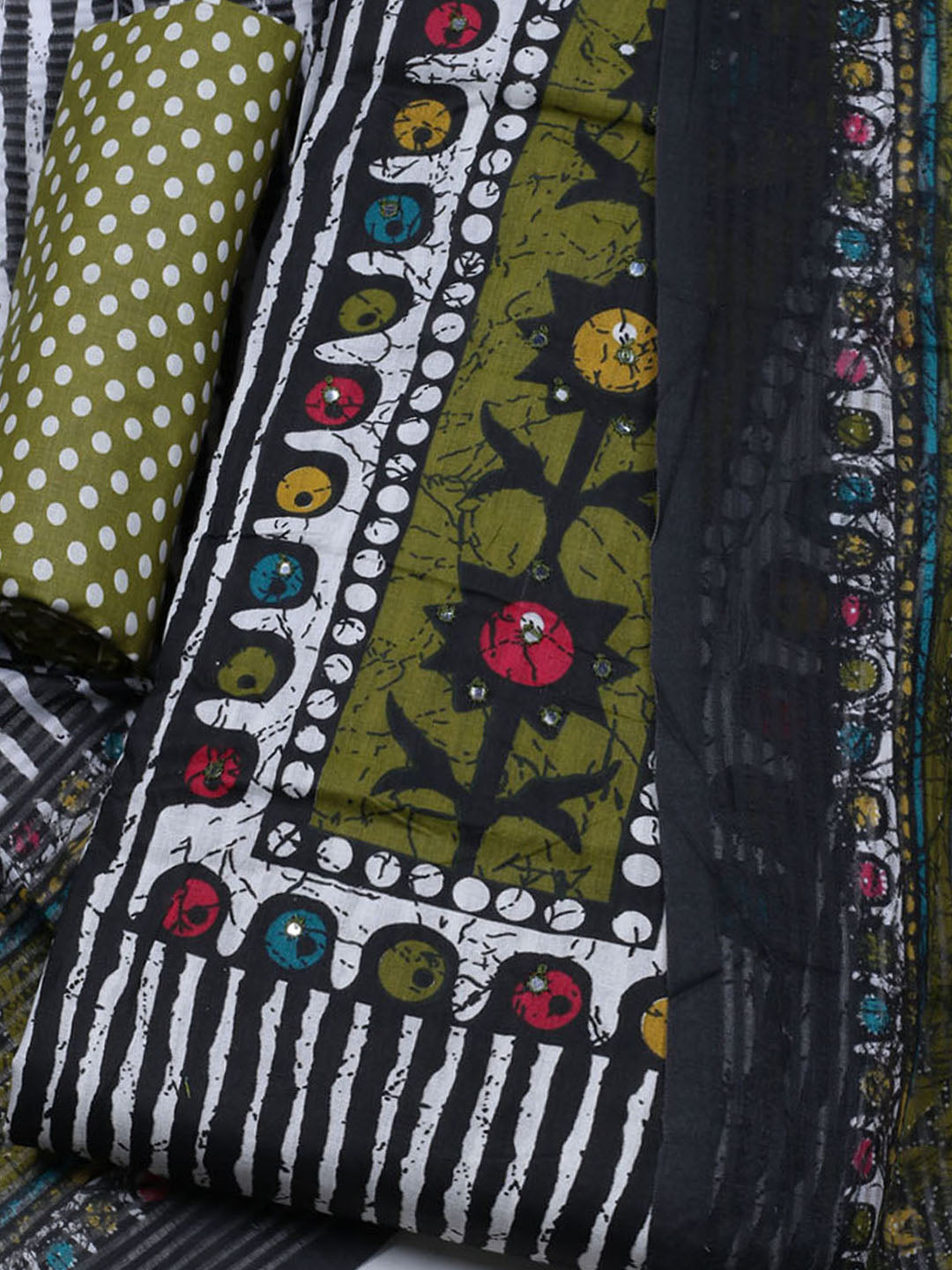 Printed Cotton Blend Unstitched Suit With Dupatta