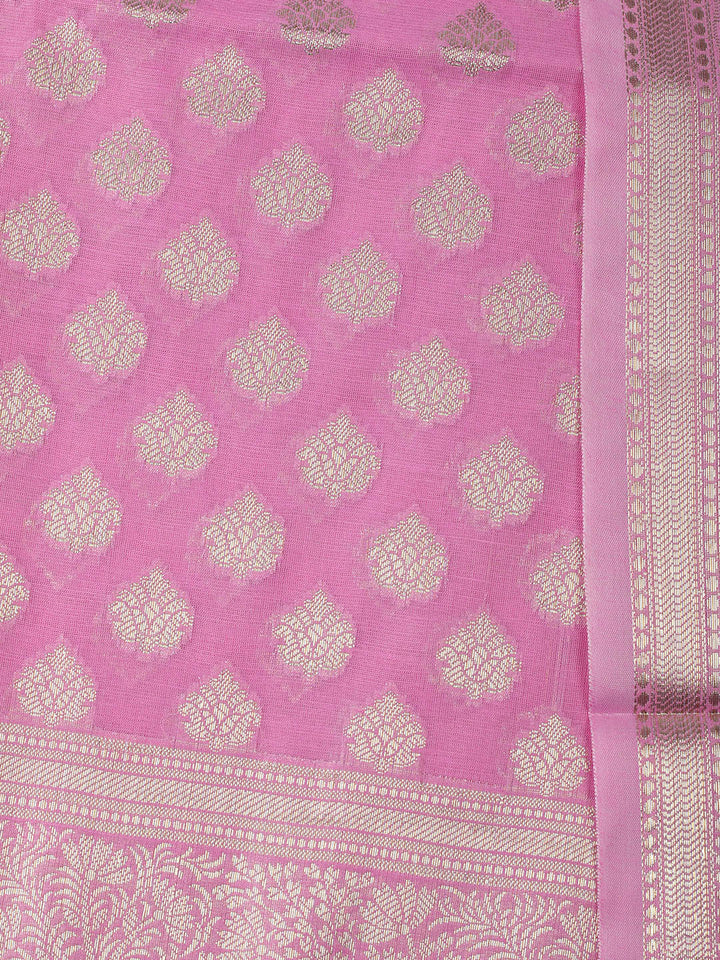 Woven Design Chanderi Unstitched Suit With Pant &amp; Dupatta