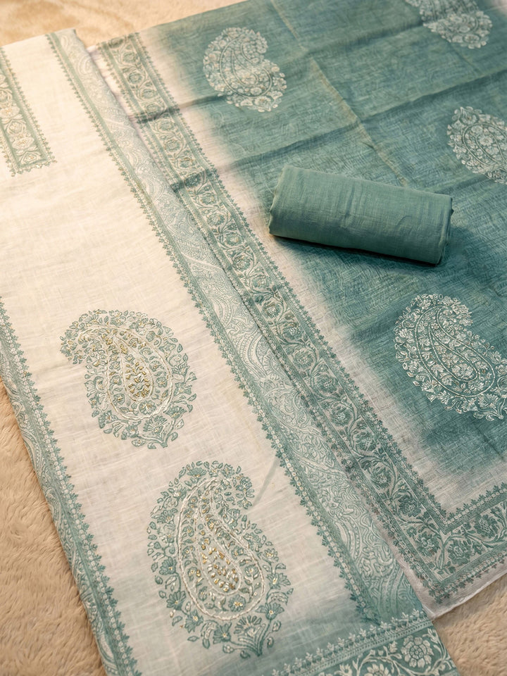 Printed Cotton Blend Unstitched Suit With Dupatta