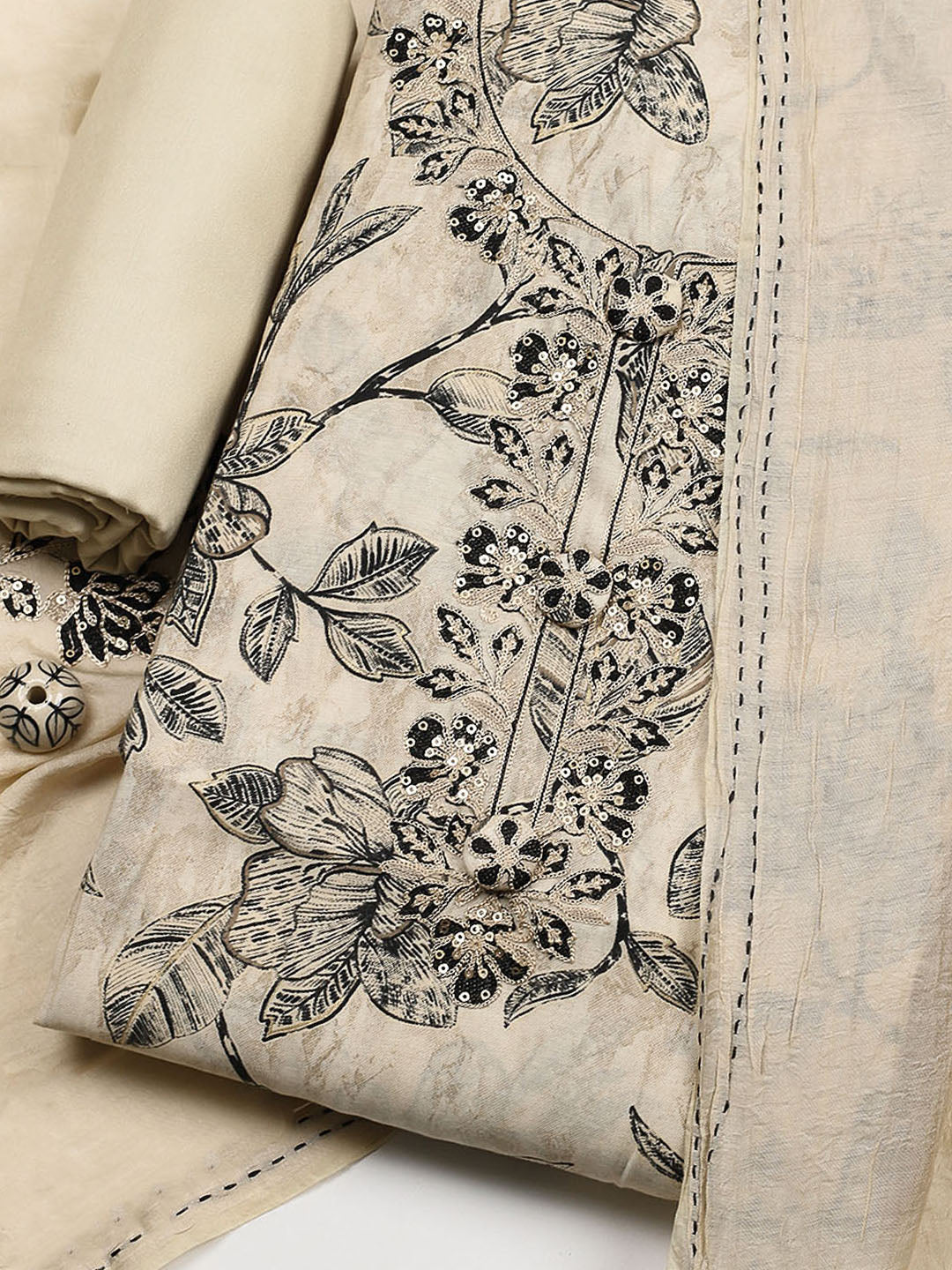 Embroidered Cotton Blend Unstitched Suit With Pant &amp; Dupatta