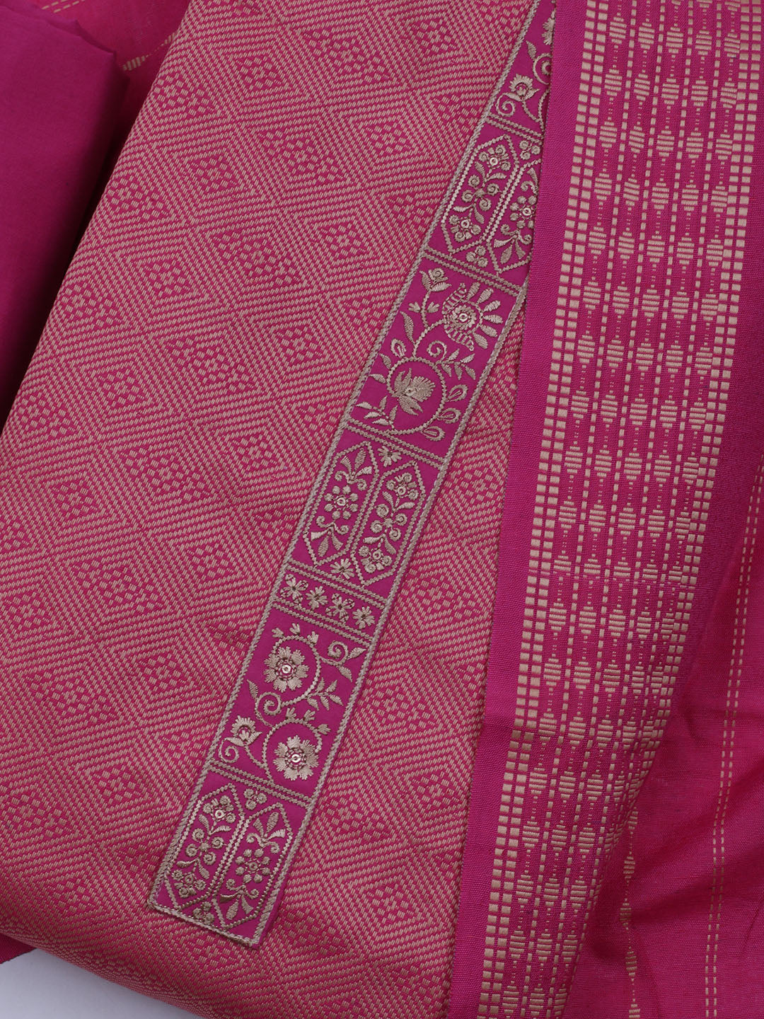 Patch Neck Art Silk Unstitched Suit With Dupatta