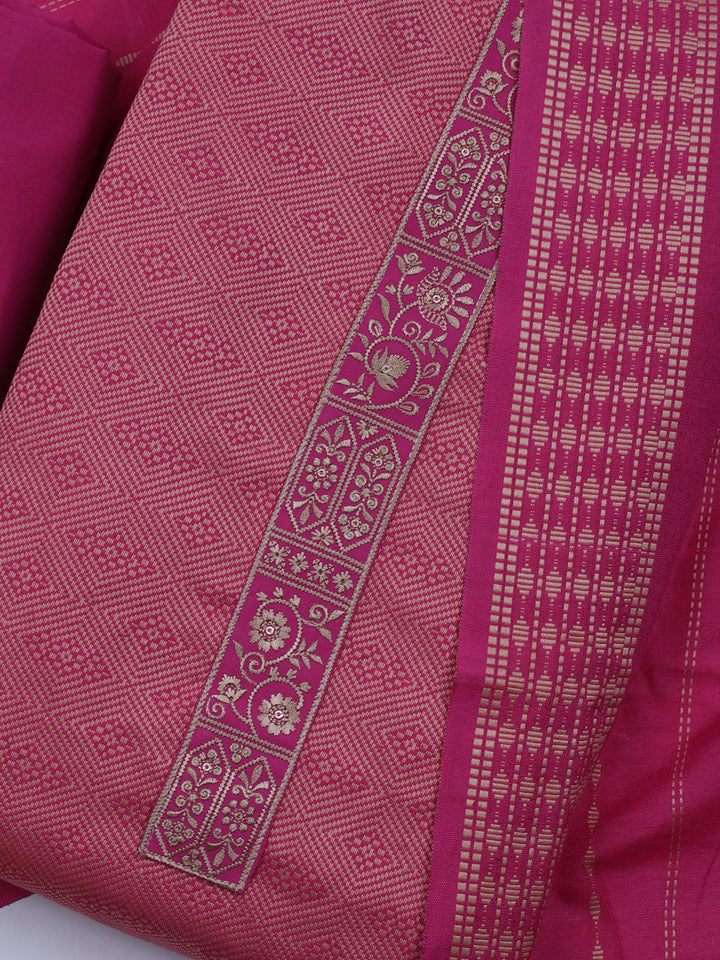 Patch Neck Art Silk Unstitched Suit With Dupatta