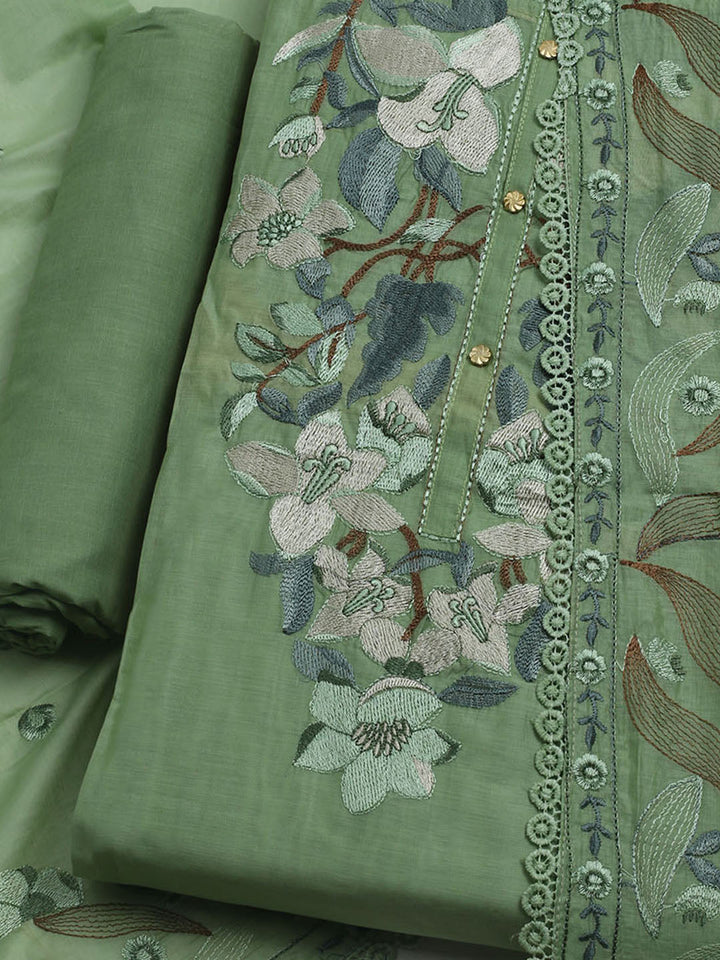 Embroidered Chanderi Unstitched Suit With Dupatta