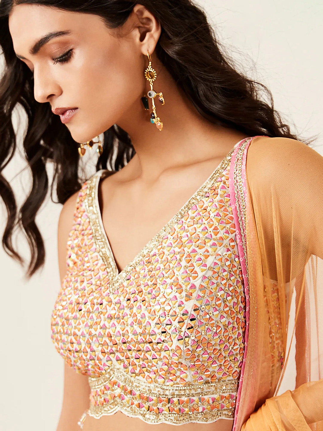 Embroidered Art Silk Choli &amp; Lehenga With Dupatta
