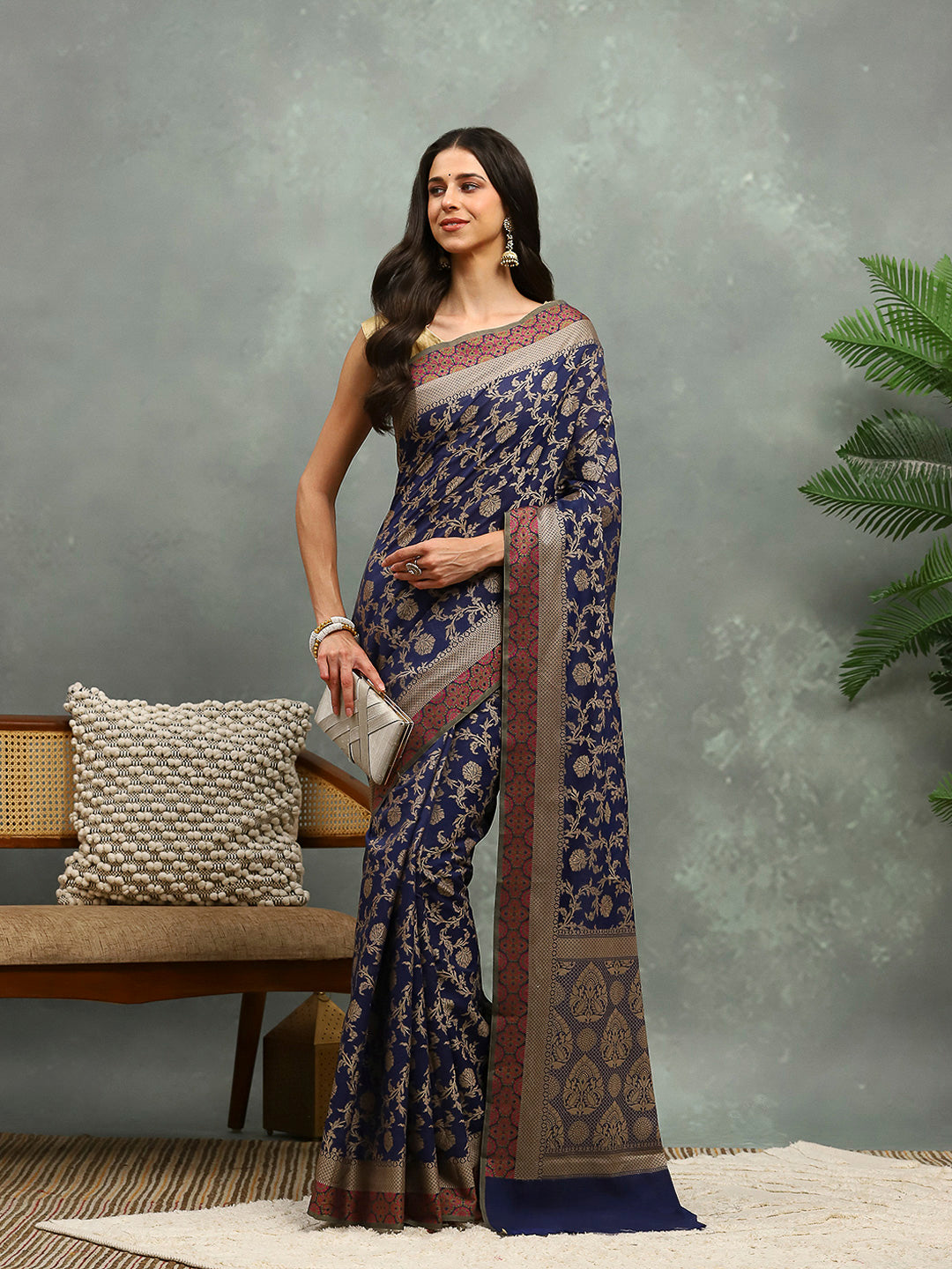 Resham Embroidered Cotton Blend Woven Saree