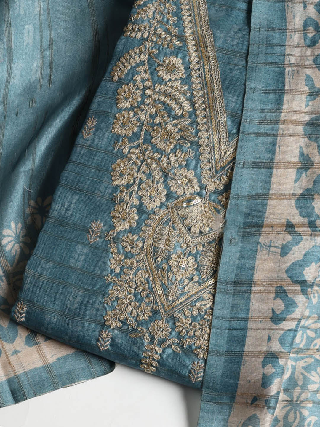 Neck Embroidered Chanderi Unstitched Suit With Dupatta