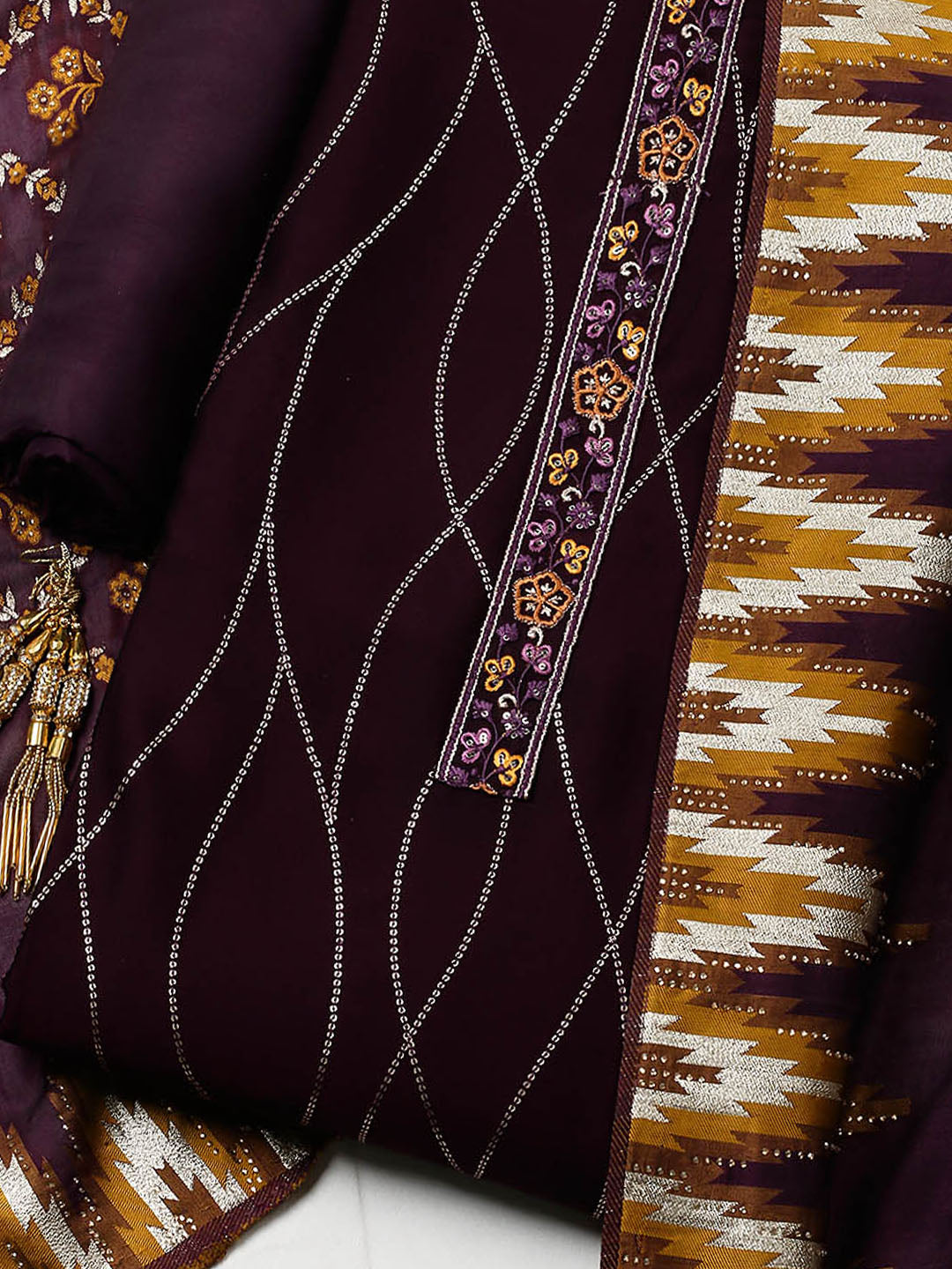 Embroidered Georgette Unstitched Suit With Pant &amp; Dupatta