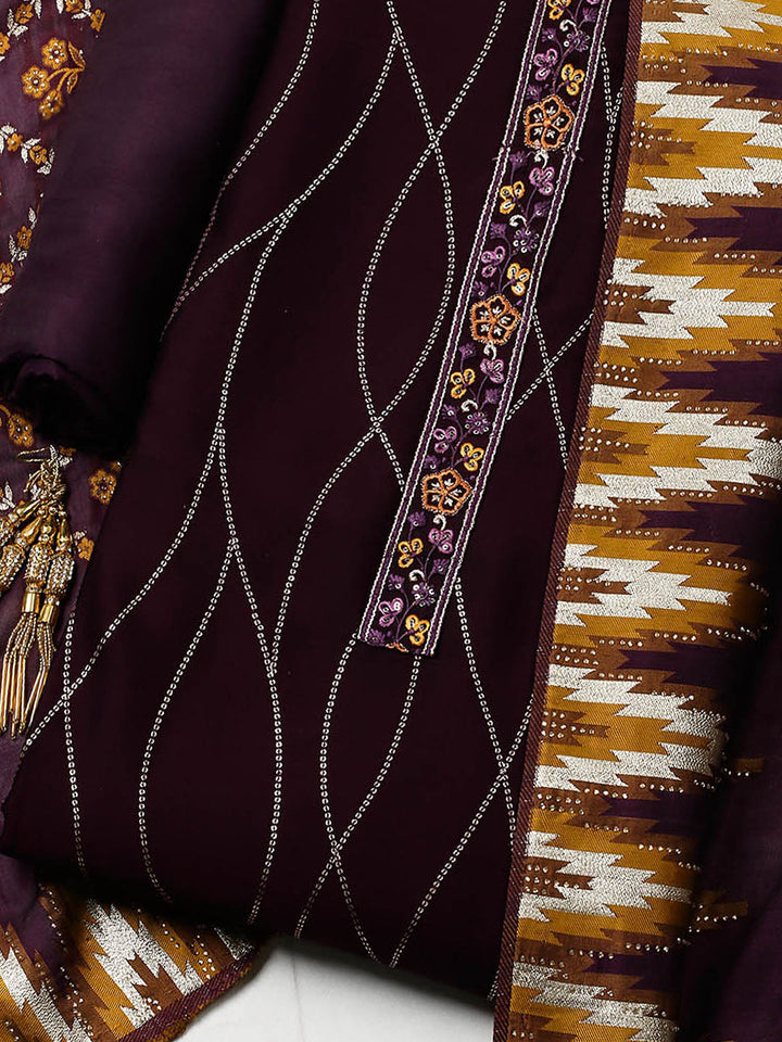 Embroidered Georgette Unstitched Suit With Pant &amp; Dupatta