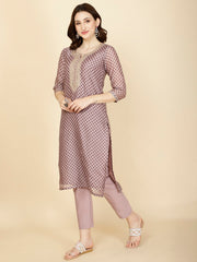 Floral Printed Chanderi Kurta With Pants