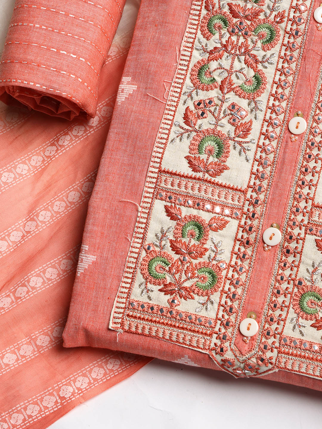 Neck Embroidered Cotton Blend Unstitched Suit With Dupatta