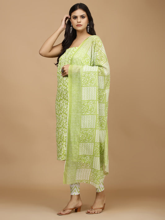 Neck Patti Cotton Unstitched Suit With Dupatta