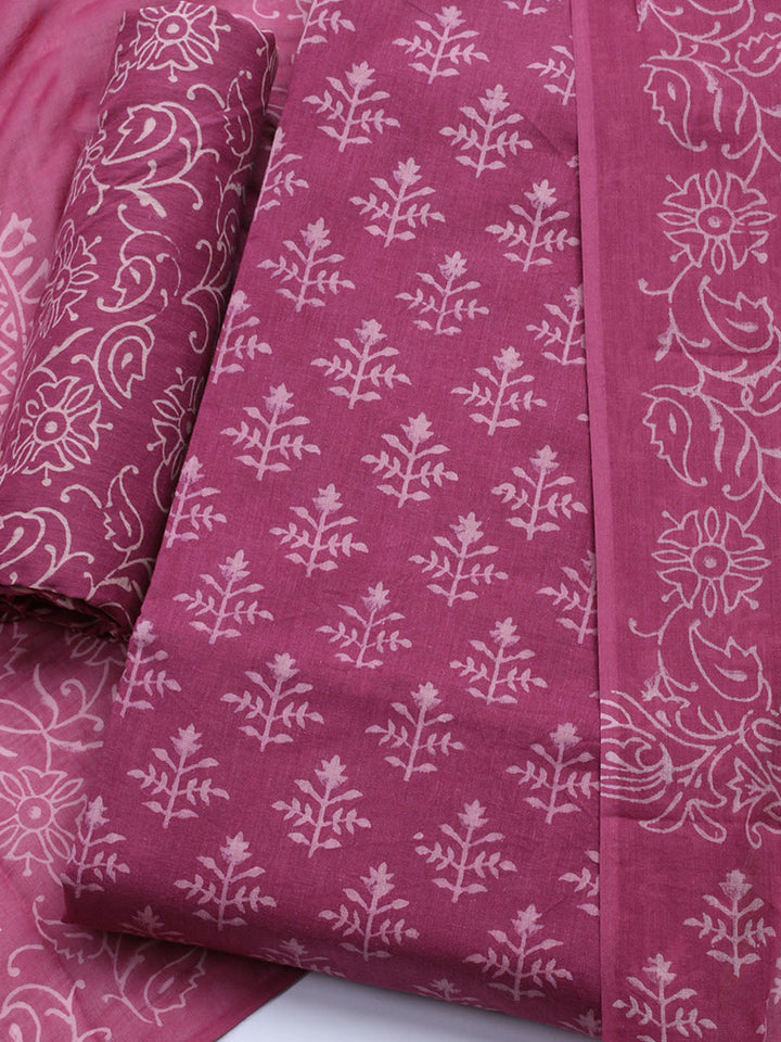 Printed Cotton Blend Unstitched Kurta With Pant &amp; Dupatta