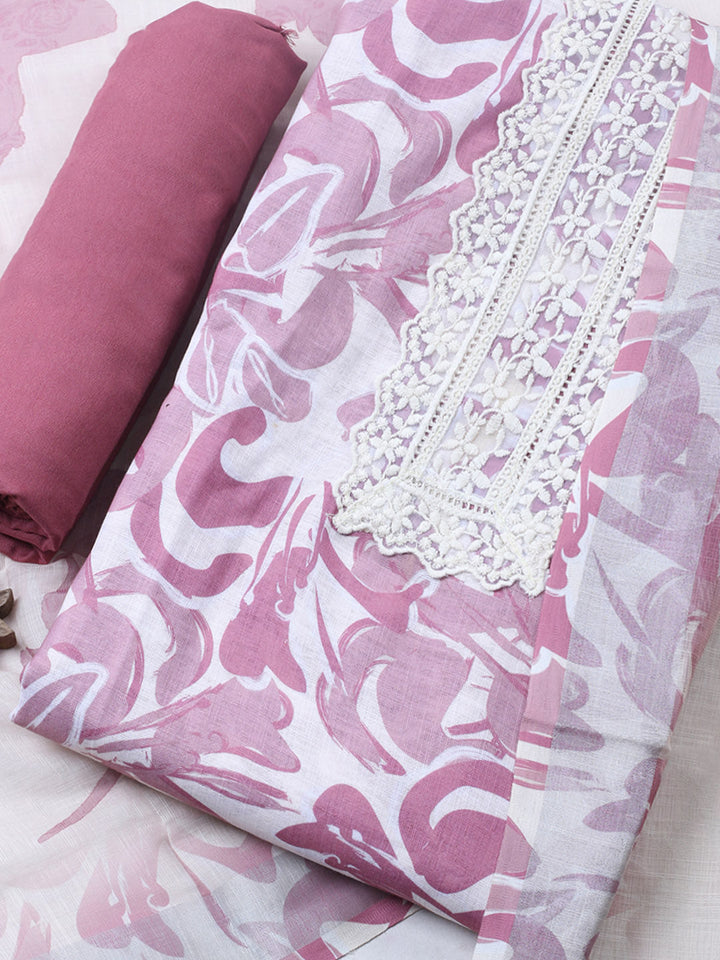 Embroidered Linen Blend Unstitched Suit With Pant &amp; Dupatta