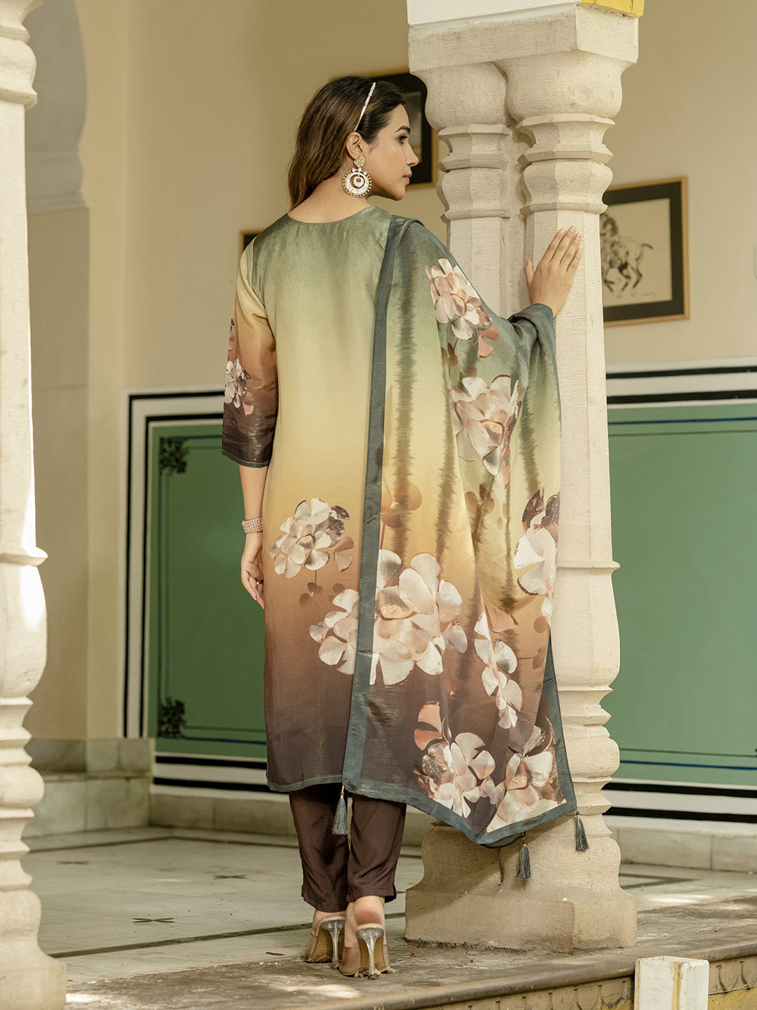 Printed Art Silk Kurta With Pant &amp; Dupatta