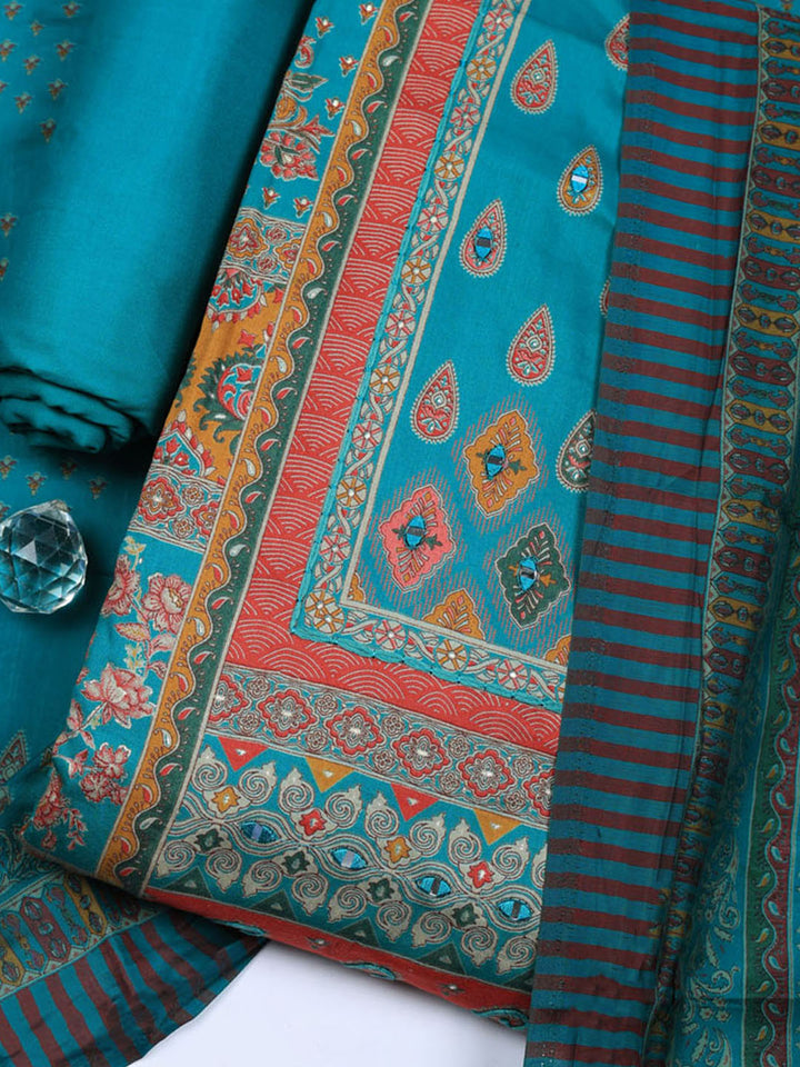 Printed Cotton Blend Unstitched Suit With Pant &amp; Dupatta