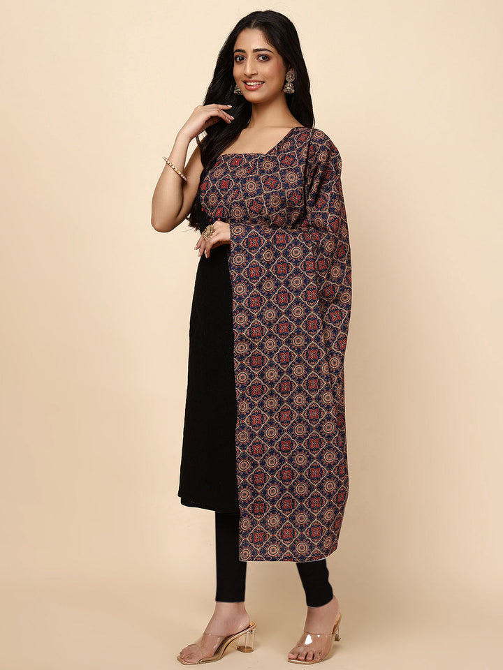 Neck Patti Cotton Blend Unstitched Suit With Dupatt