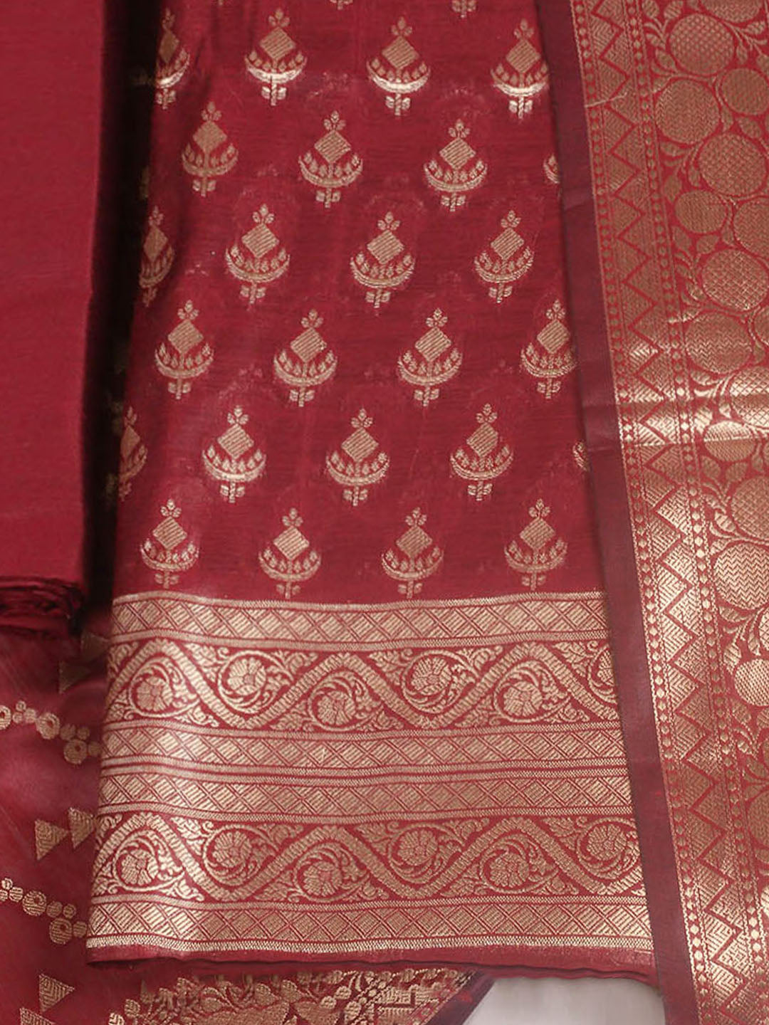 Woven Design Chanderi Unstitched Suit With Pant &amp; Dupatta