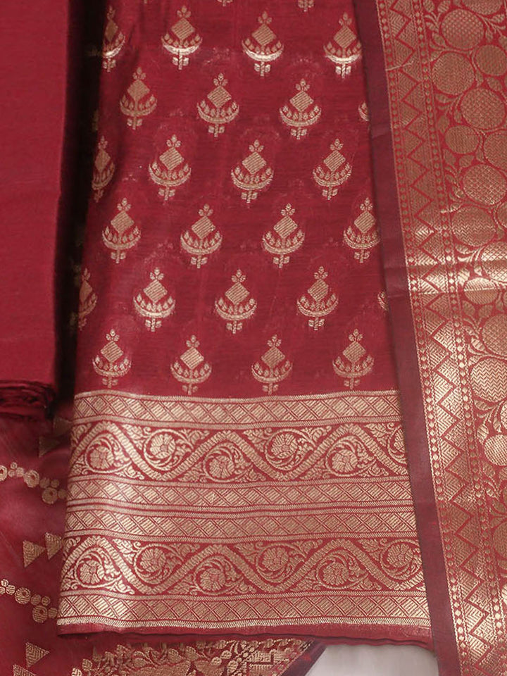 Woven Design Chanderi Unstitched Suit With Pant &amp; Dupatta