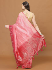 Zari Border Booti Art Silk Woven Saree