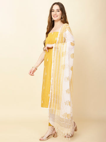 Kantha Printed Cotton Unstitched Suit Piece With Dupatta