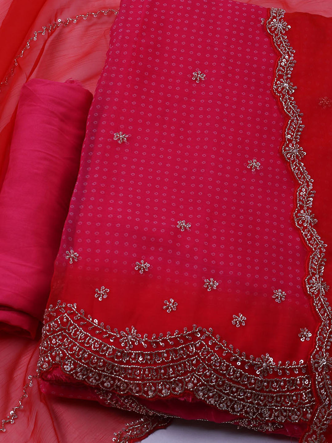 Embroidered Organza Unstitched Suit With Dupatta