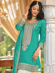 Embroidered Chinon Kurti With Gharara & Dupatta