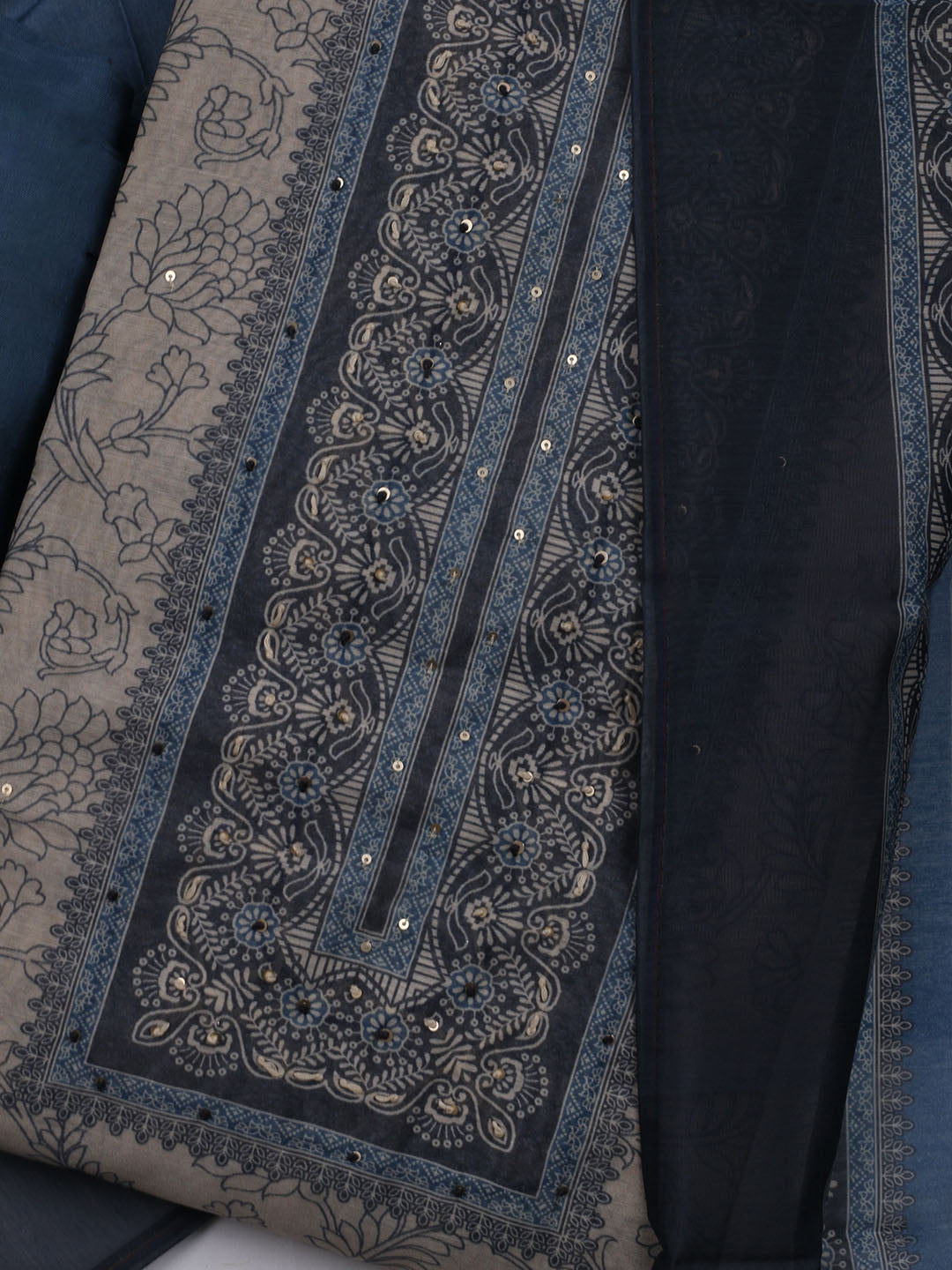 Printed Chanderi Unstitched Suit With Dupatta