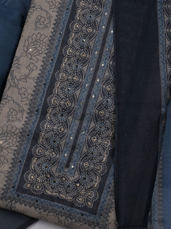 Printed Chanderi Unstitched Suit With Dupatta