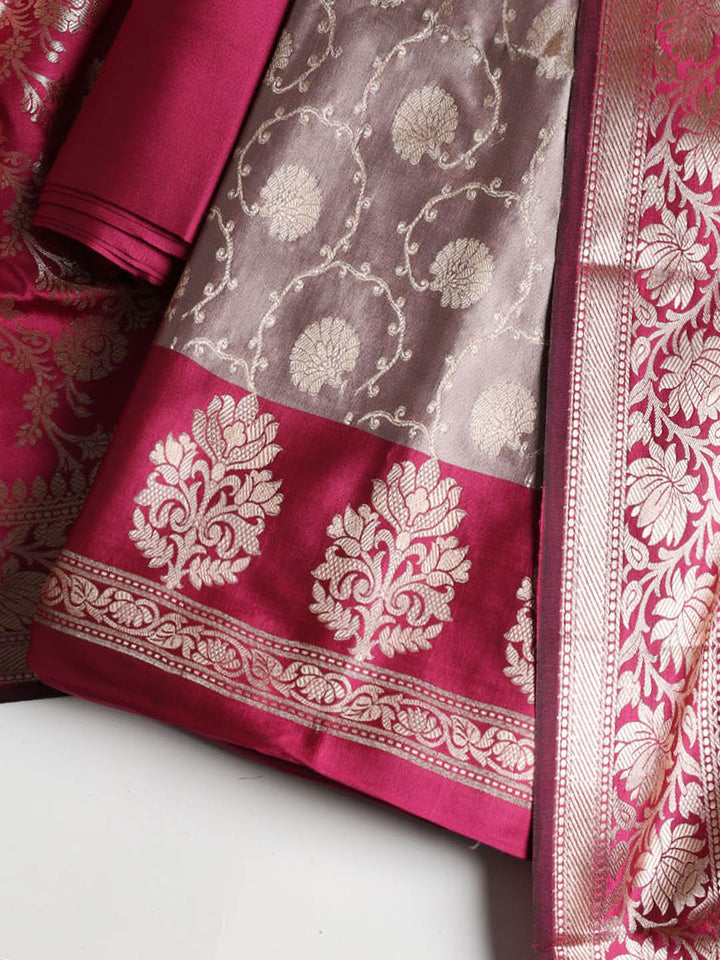Woven Banarasi Chanderi Unstitched Suit With Dupatta