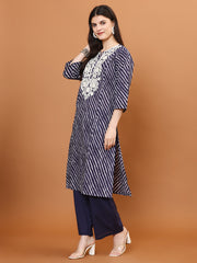 Resham Work Cotton Blend Kurti With Pants