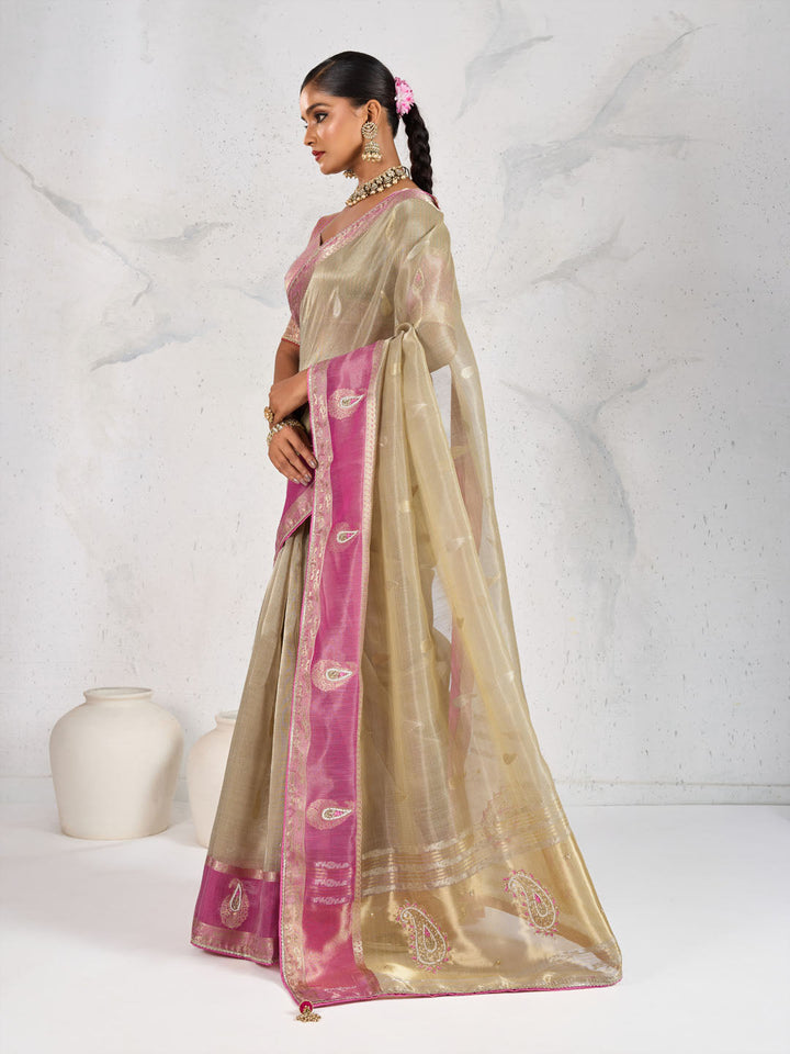 Embroidered Tissue Linen Saree