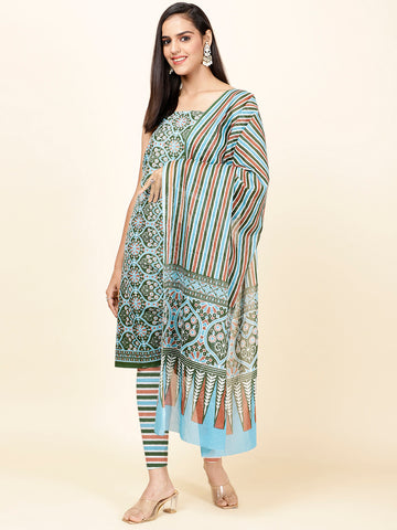 Printed Cotton Unstitched Suit Piece With Dupatta