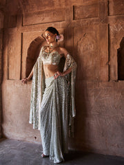 All Over Sequin Embroidery Georgette Choli With Pleated Skirt