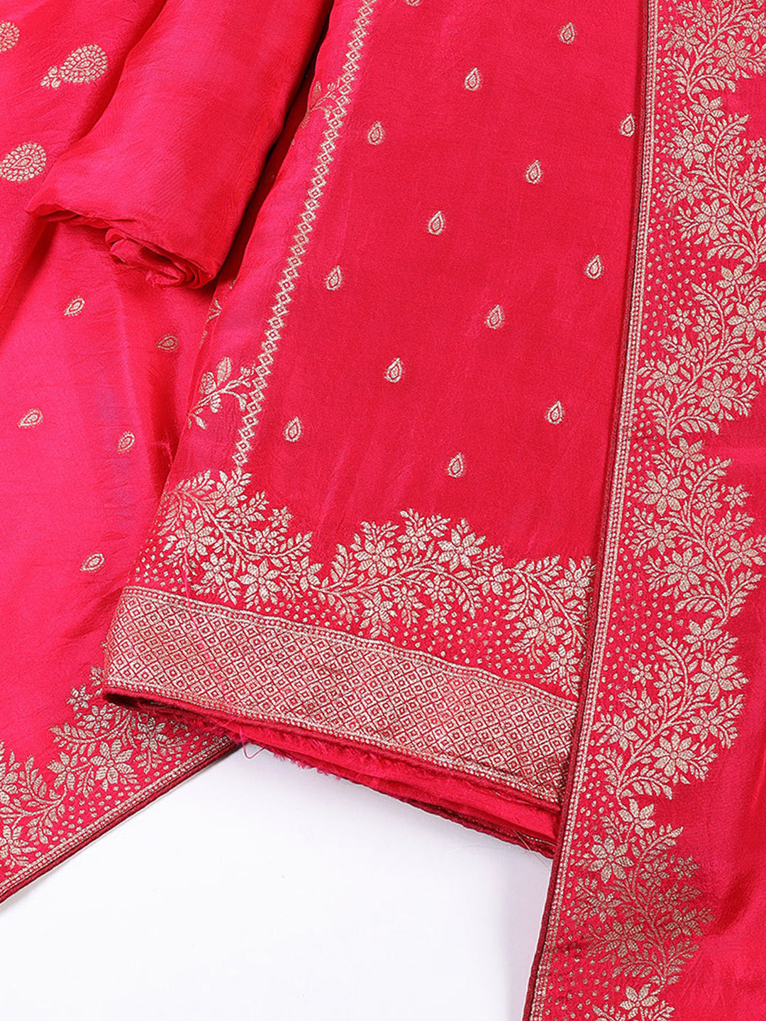 Embroidered Art Silk Unstitched Suit With Dupatta