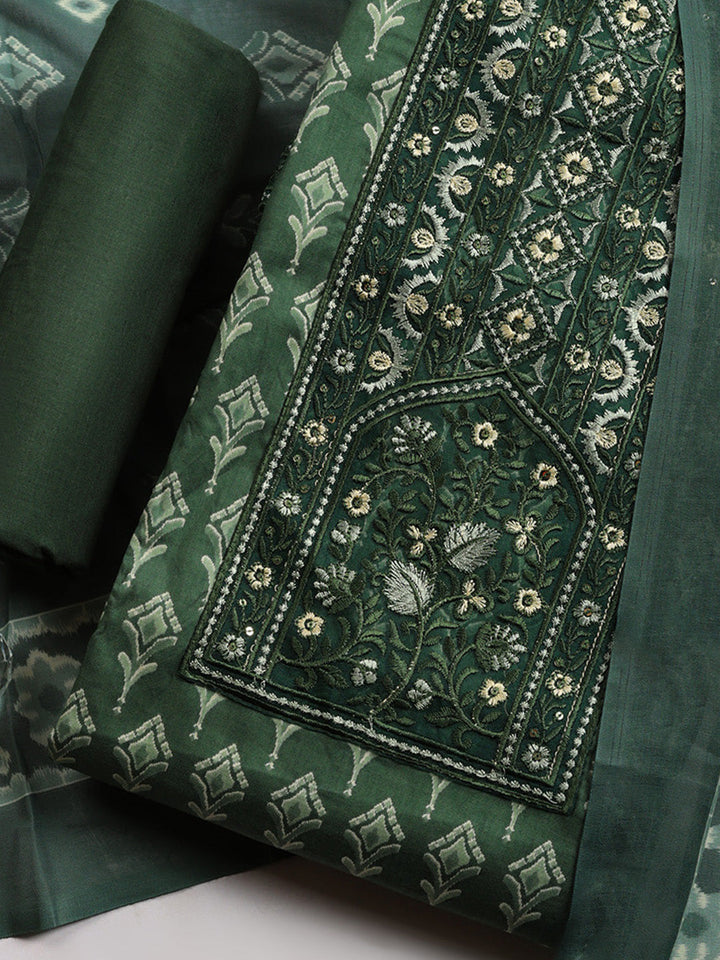 Printed Cotton Blend Unstitched Suit With Pant &amp; Dupatta