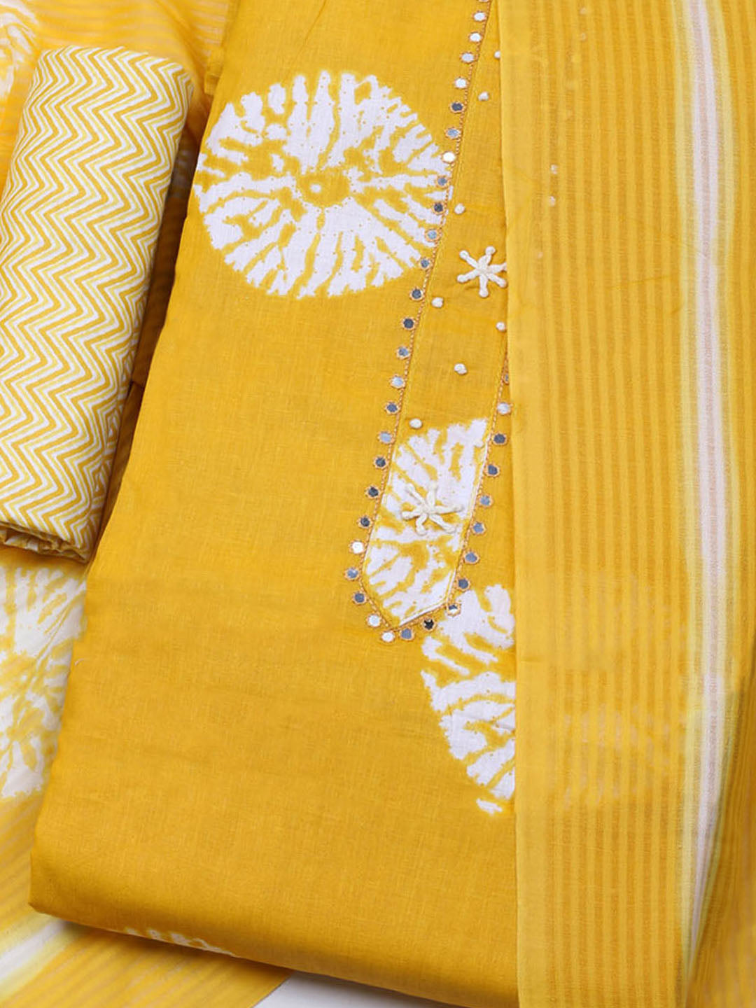 Printed Cotton Blend Unstitched Suit With Dupatta