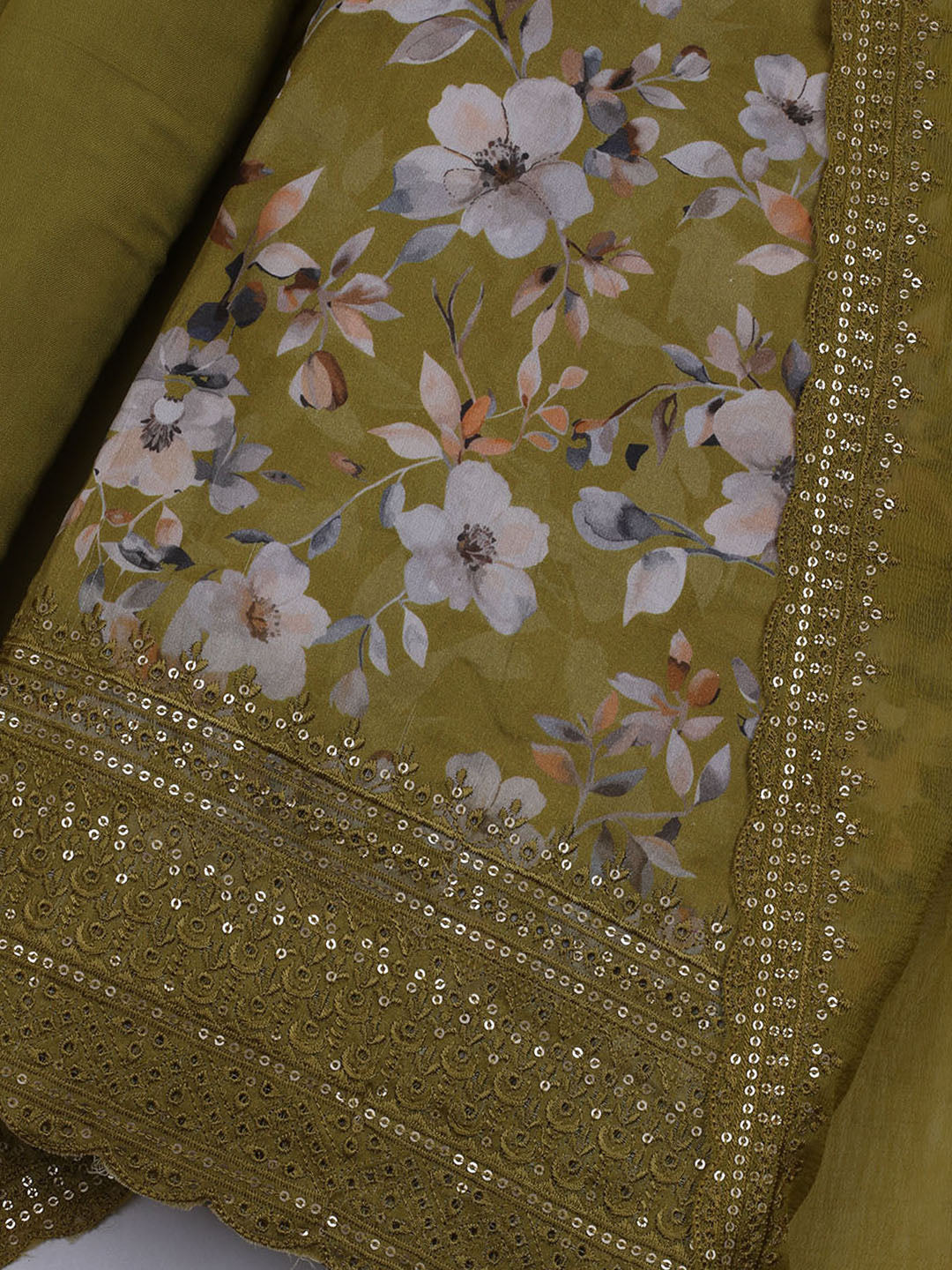 Printed Cotton Blend Unstitched Suit With Dupatta