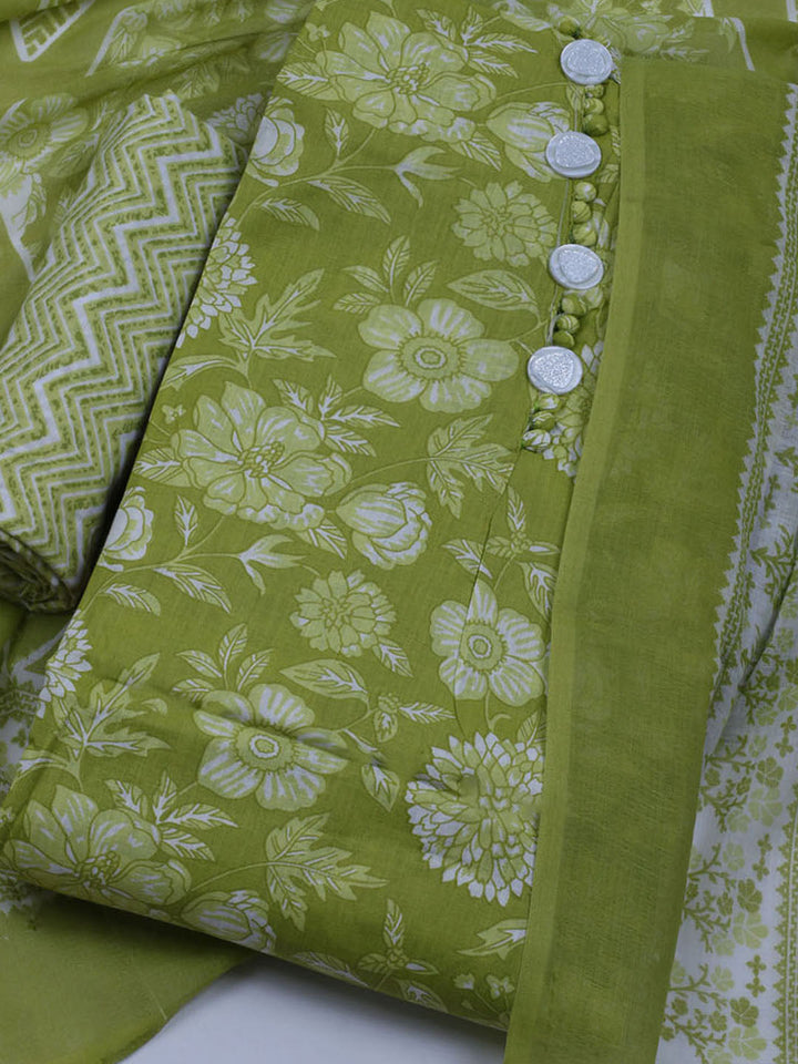 Printed Cotton Blend Unstitched Suit With Dupatta