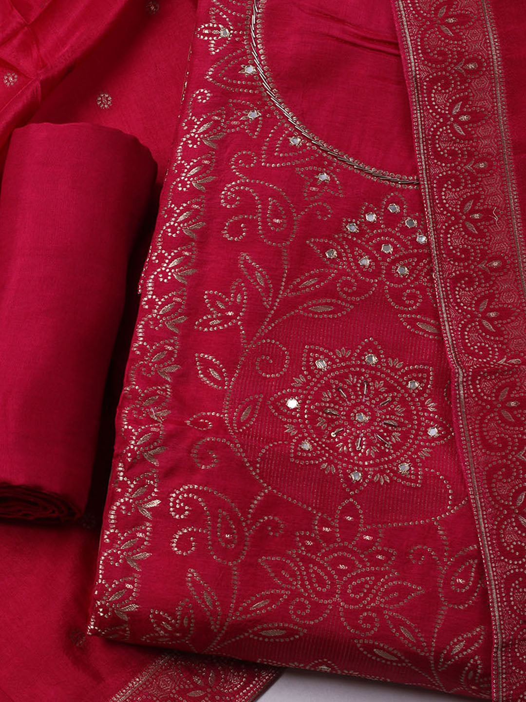 Woven Design Chanderi Unstitched Kurta With Pant &amp; Dupatta