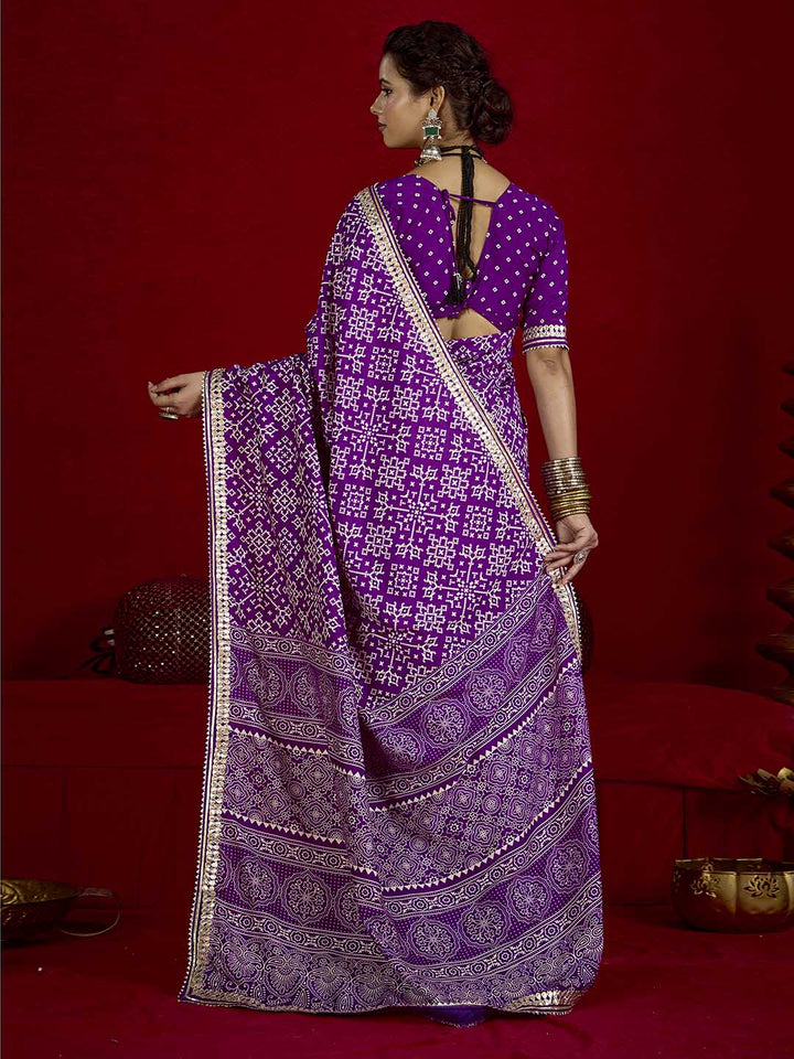 Printed &amp; Gota Work Art Silk Saree