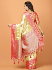 Plain Zari Border Banarasi Woven Saree