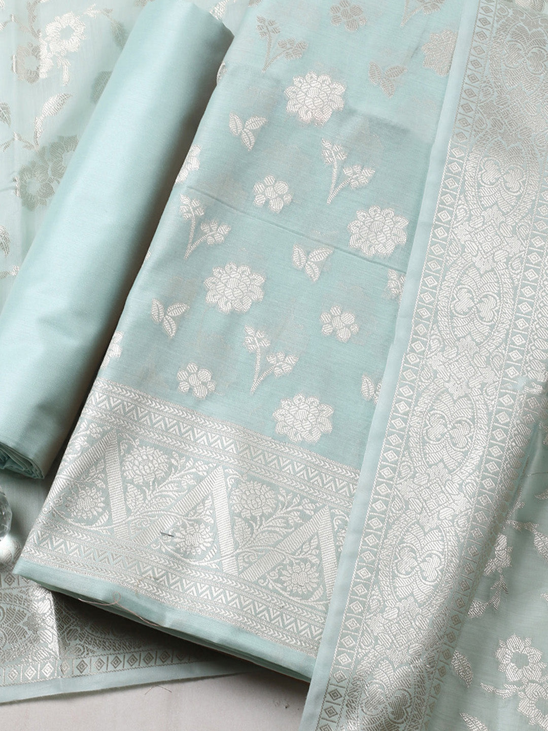 Woven Design Chanderi Unstitched Suit With Pant &amp; Dupatta