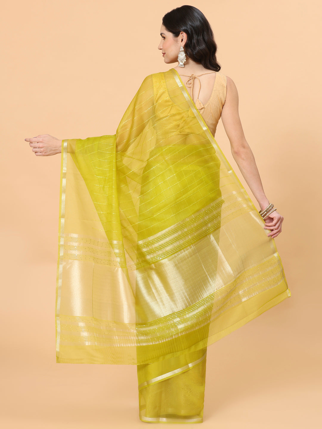 Plain Zari Border Organza Saree